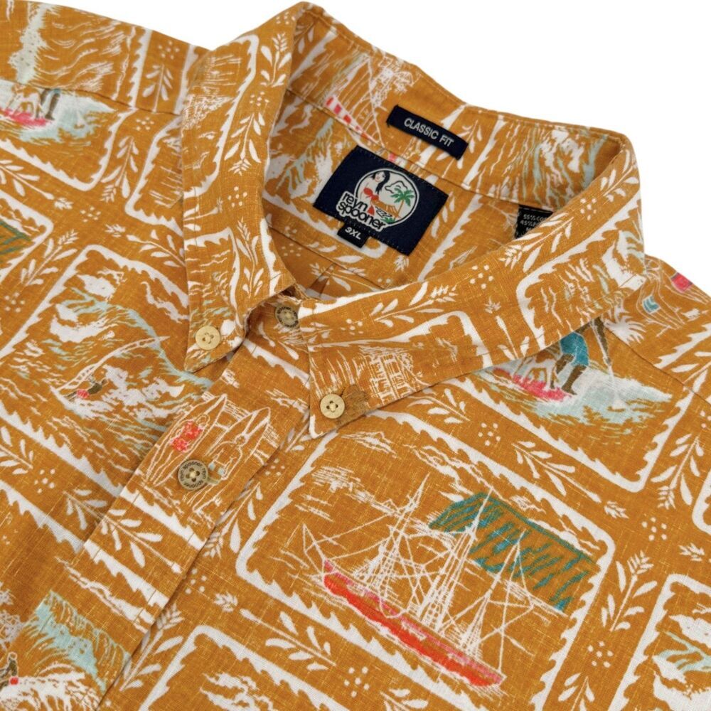 Reyn Spooner Men's Aloha Hawaiian Shirt Classic Fit Gold 3XL